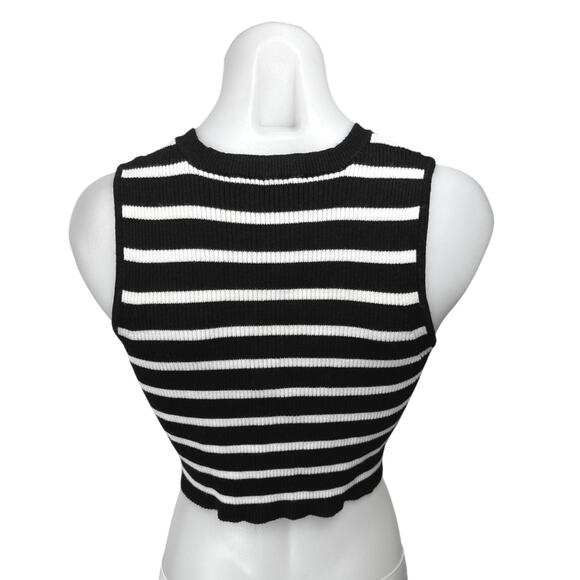 Hunter & Brown Black White Striped Rib Knit Sleeveless Racerback Crop Tank Top S - Picture 2 of 4